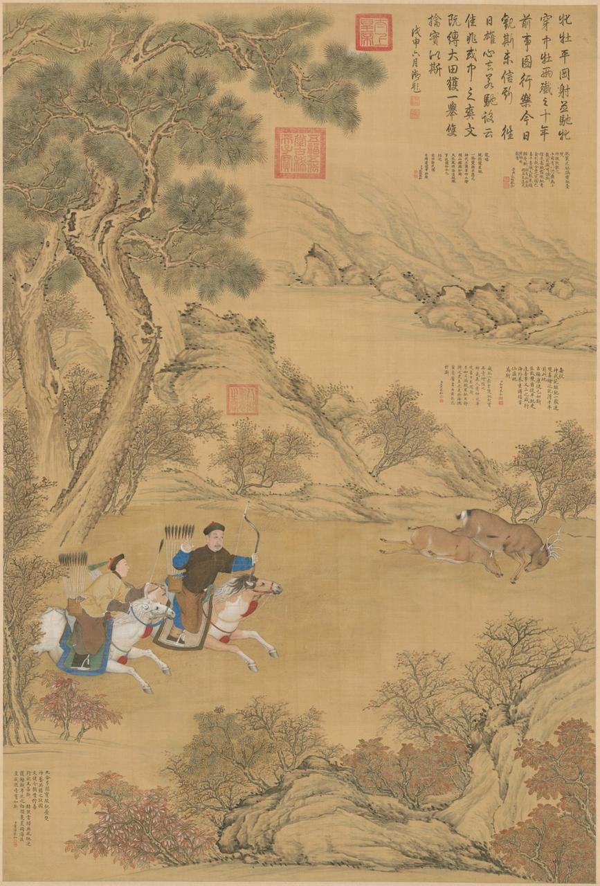 清人画弘历一发双鹿图