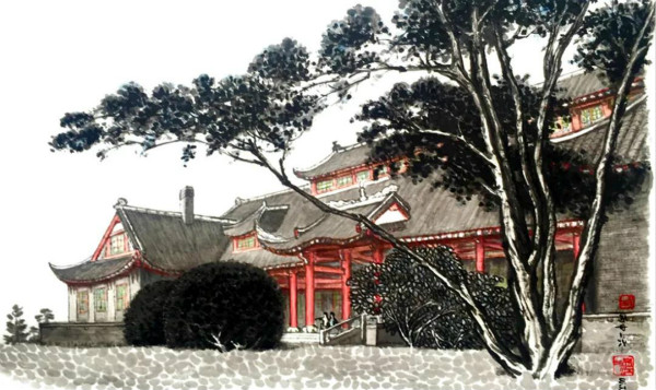 华西校区钟楼,从大学路南侧视角
