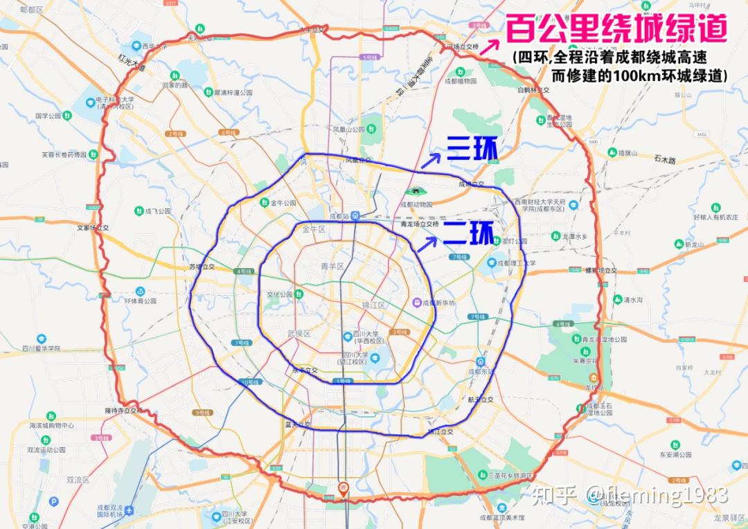 The map displays the Chengdu ring road greenway, illustratin