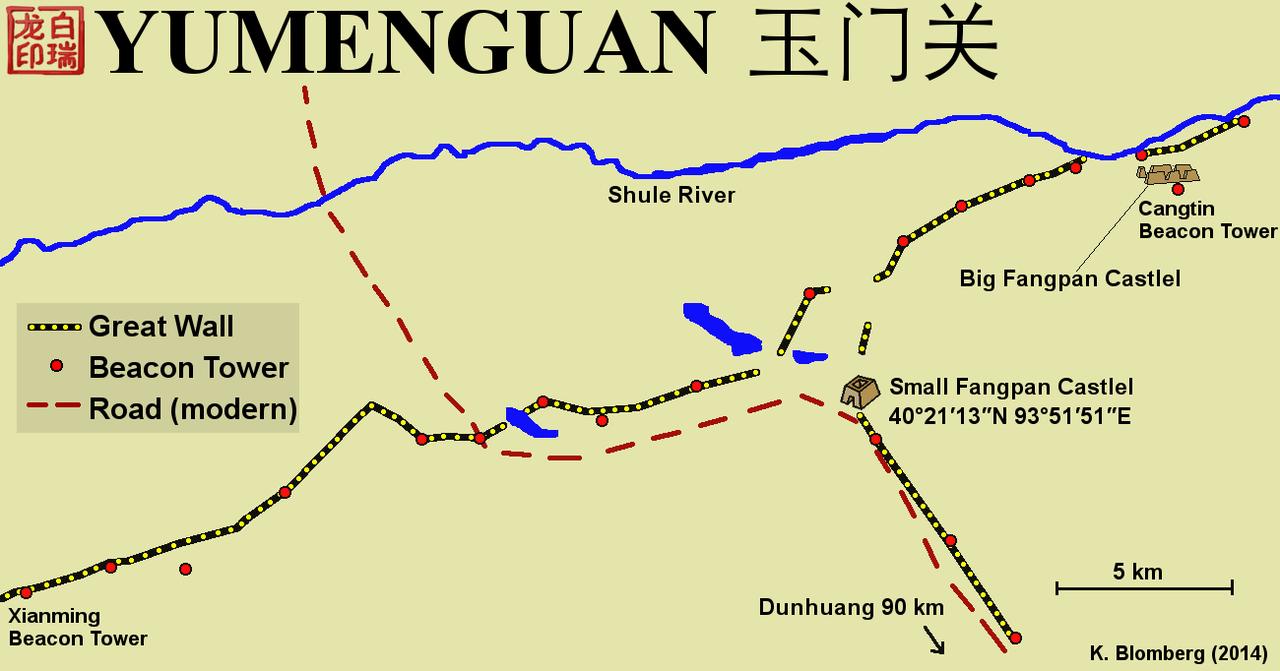 玉门关遗址群地图,可见小方盘城、大方盘城与汉长城的空间关系