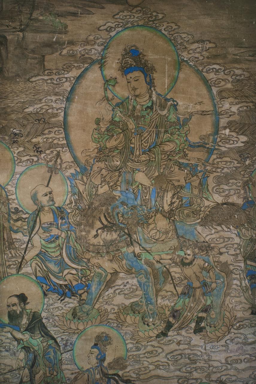 榆林窟第3窟西夏文殊变（局部）：山水与人物融合的壁画风格