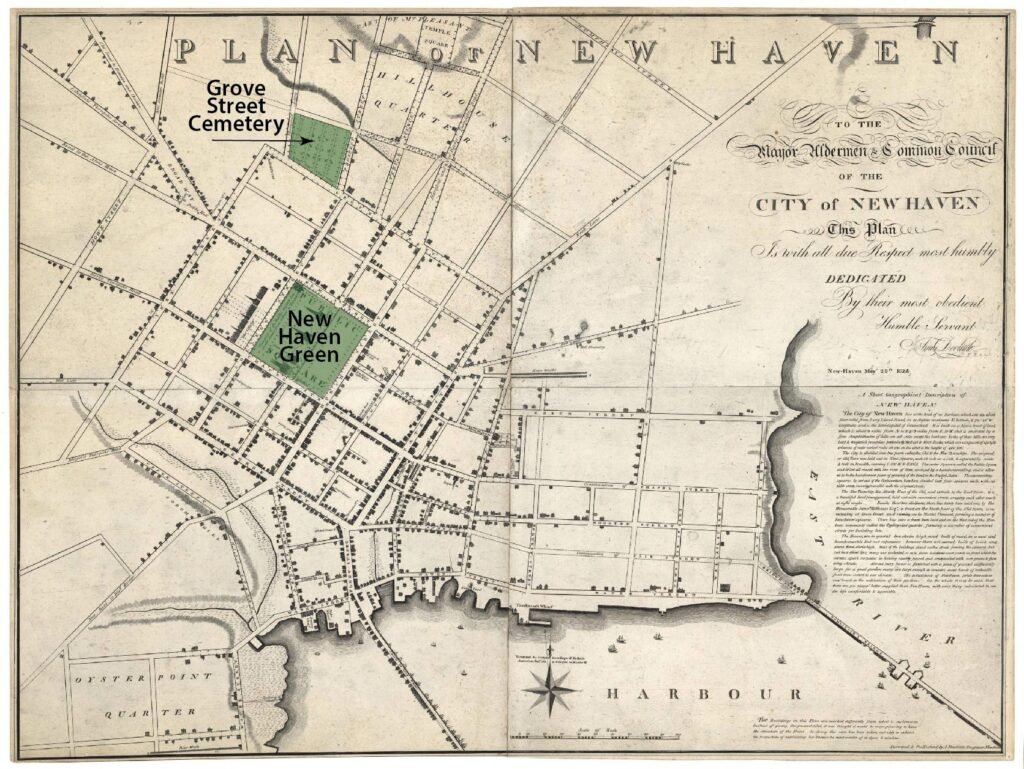 An early map of New Haven and its central Green