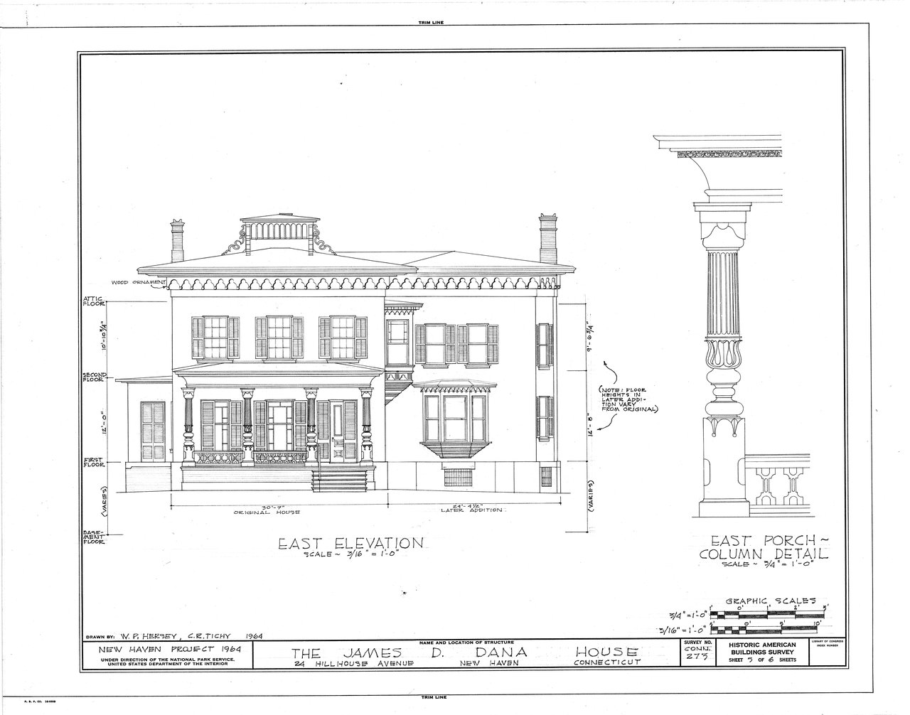 Historic American Buildings Survey elevation of the Dana House