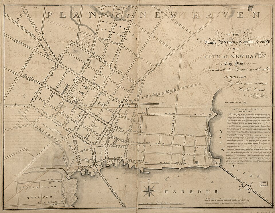 An 1817 plan of New Haven, with the Green retained at the center of a larger city