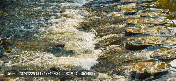 鱼鳞石片石竖砌排列于溢流坡面