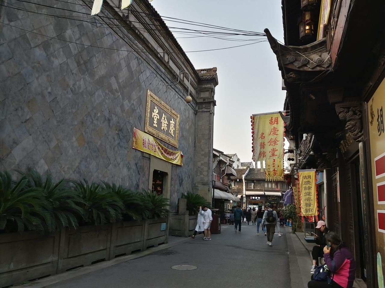 胡庆余堂营业大厅内部：玻璃天棚、金字招牌和中药柜台
