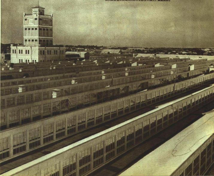 1952年的哈尔滨亚麻厂全景：锯齿形屋顶排列整齐