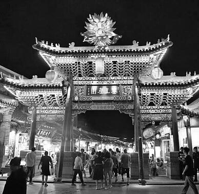 塞上老街街景与青砖灰瓦老店铺
