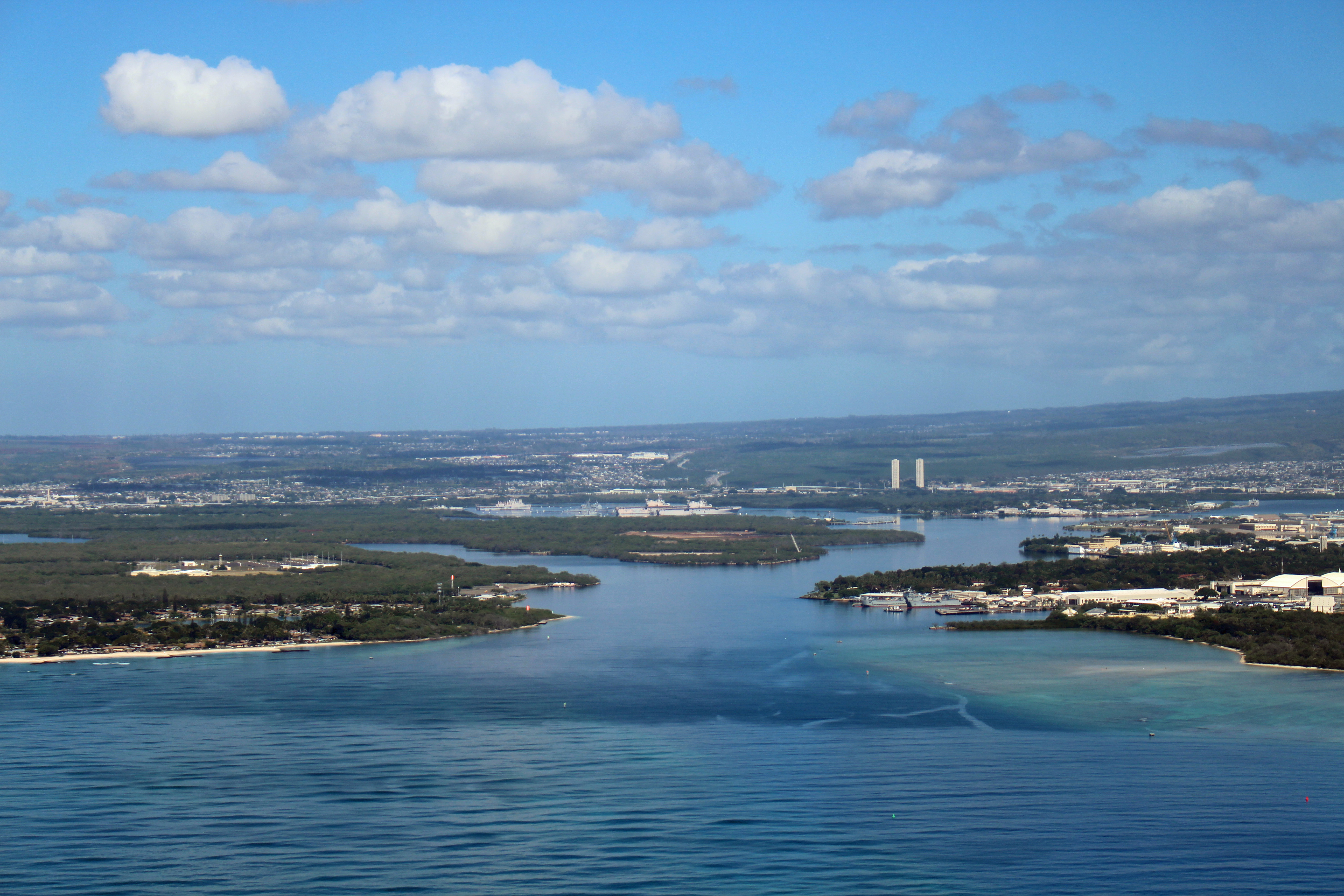 Entrance to Pearl Harbor viewed from an approaching aircraft