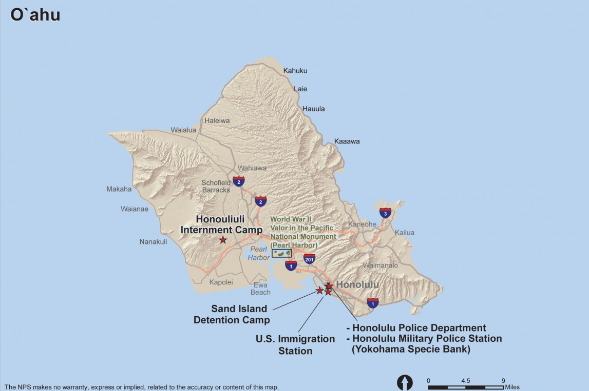 Oʻahu internment sites 分布图