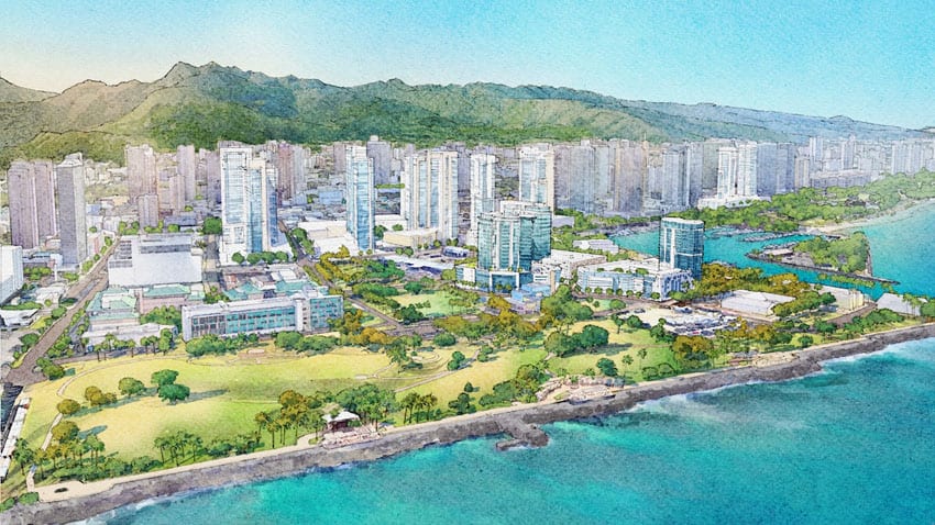 OHA Kakaʻako Makai aerial conceptual view