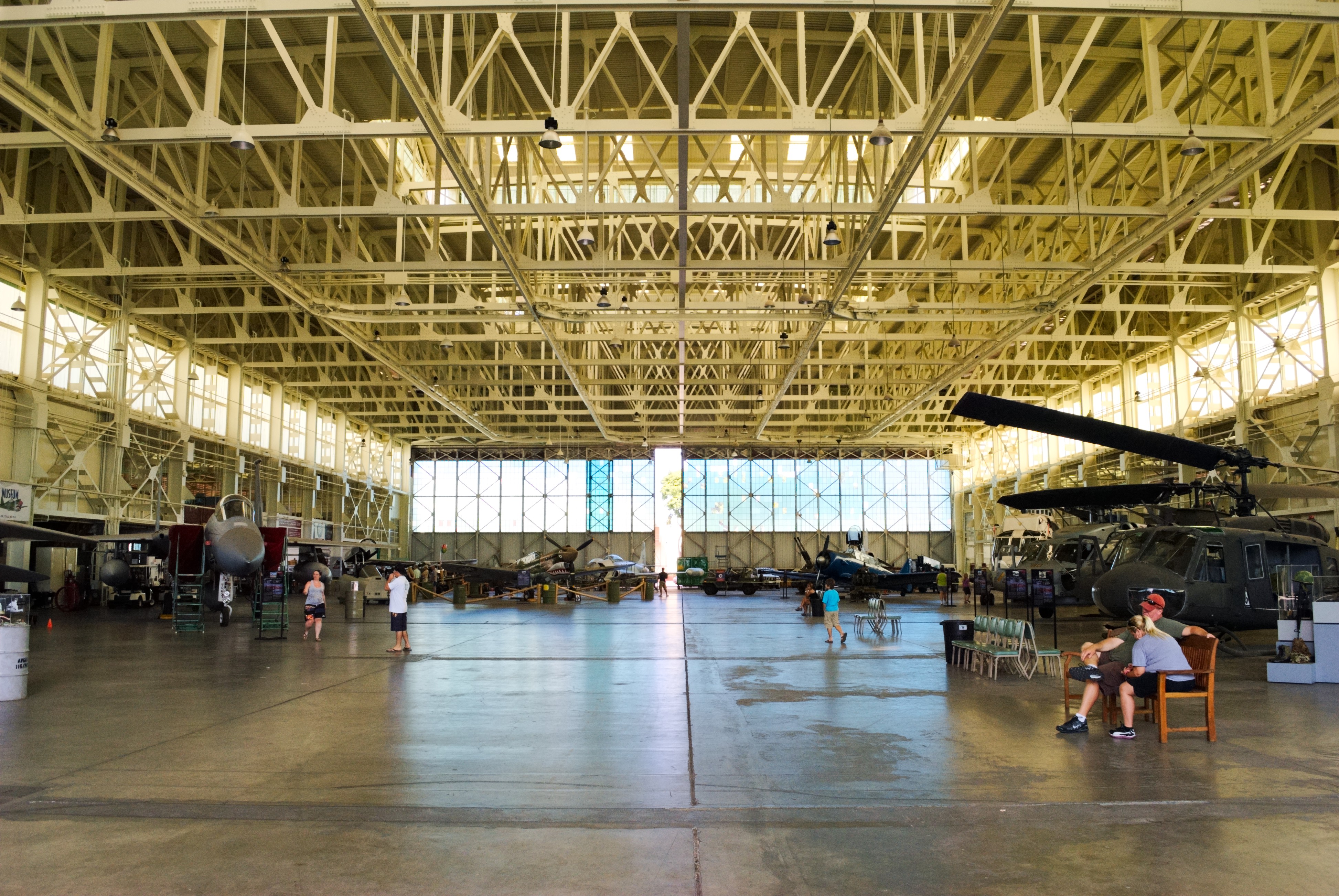 Hangar 79 exterior with aircraft on display