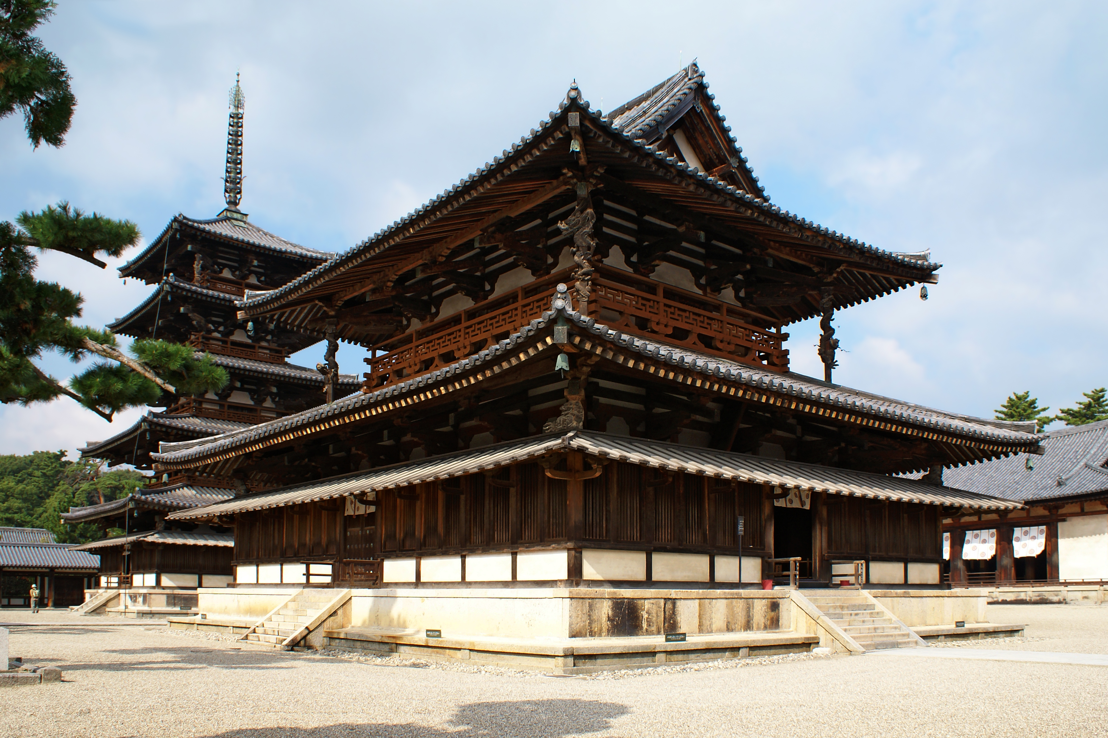 法隆寺金堂和五重塔并列，西院伽蓝全景