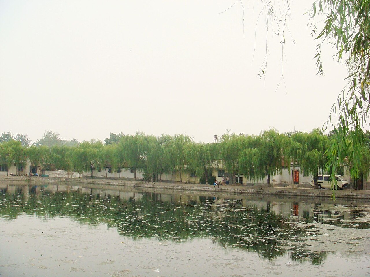 百花洲水面：曲水亭街北端的汇水区，可见垂柳和步道