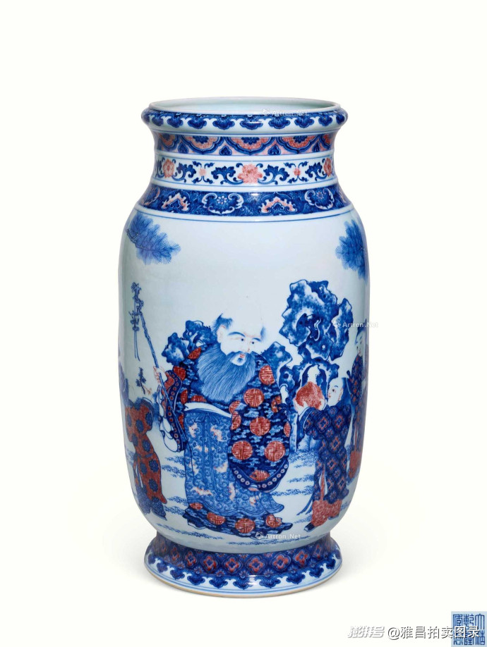 清乾隆唐英制青花釉里红鹤鹿同春童子献寿图灯笼尊