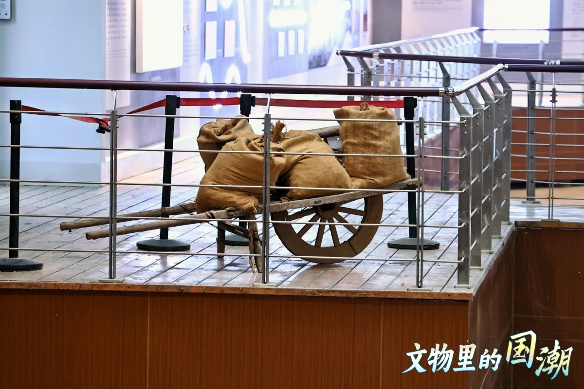 含嘉仓160号仓窖遗址，可见圆形窖口和底部碳化谷物层