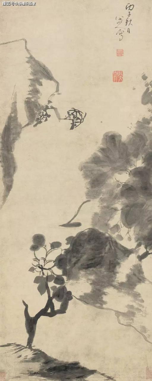 八大山人《墨荷图轴》，纸本墨笔，纵178厘米横92厘米