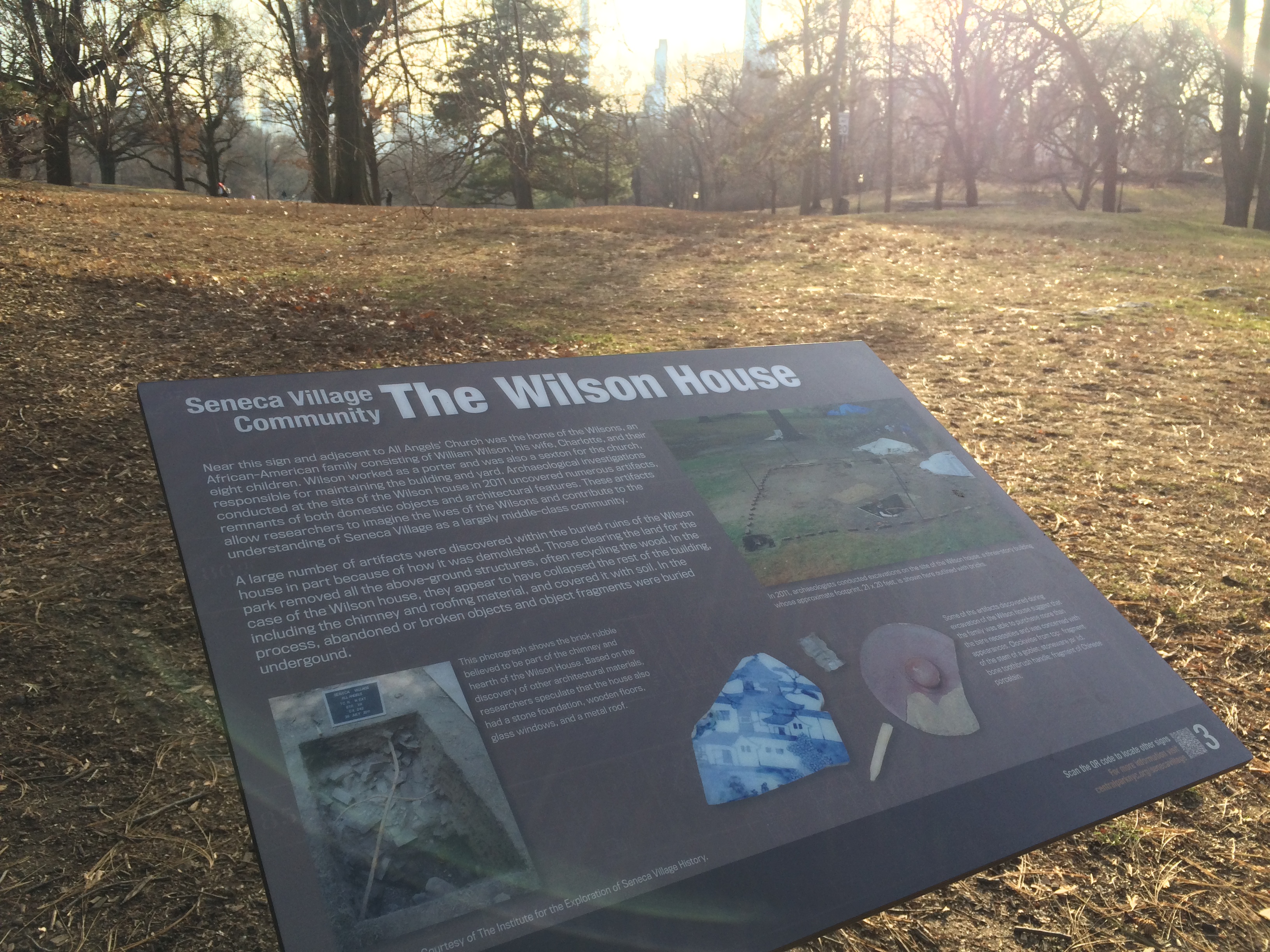 Central Park 内 Wilson House 考古标识牌的现状