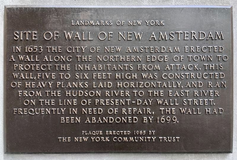 Site of the Wall of New Amsterdam 标牌，1965 年设立