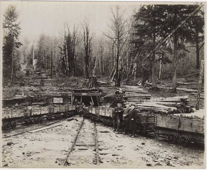 1900 年前后 Issaquah 矿斜井入口的现场