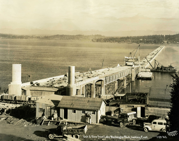 1940 年 1 月 Lacey V. Murrow（Lake Washington Floating Bridge）施工现场