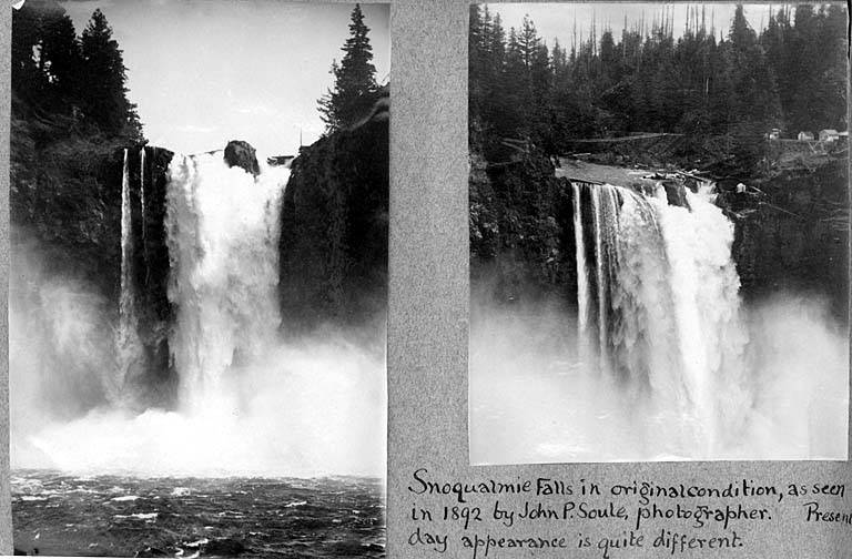 1892 年的 Snoqualmie Falls 原状照片，工程介入之前的自然落差