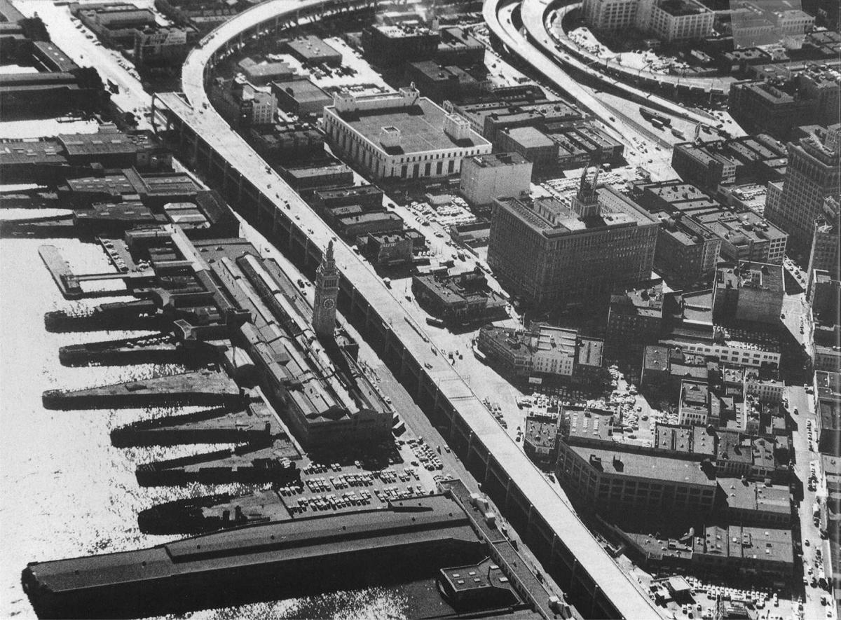 Embarcadero Freeway 与 Ferry Building, 1960 年代