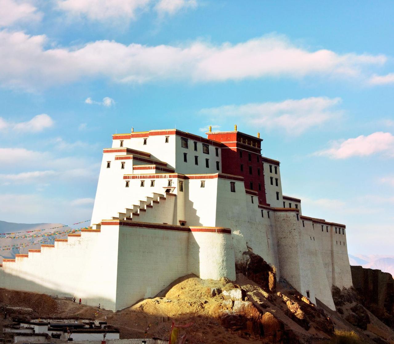 从扎什伦布寺远眺日喀则城区，清真寺穹顶在藏式民居间隐现