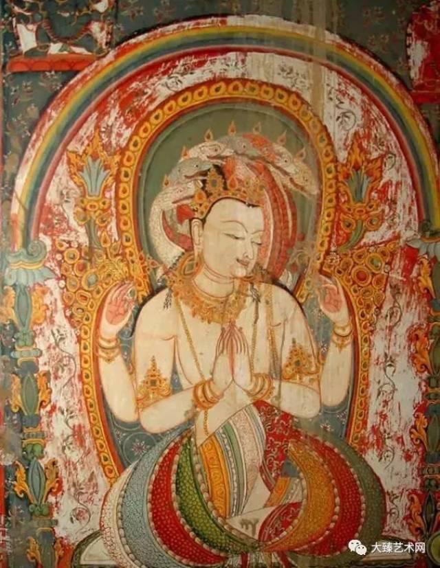 夏鲁寺底层回廊的壁画,带有尼泊尔 Newari 艺术传统的鲜明特征