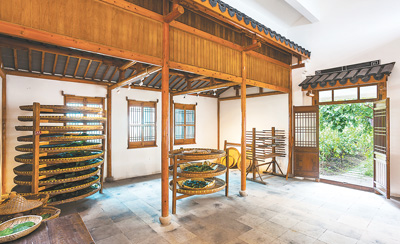 钱小萍在工作室审阅设计稿