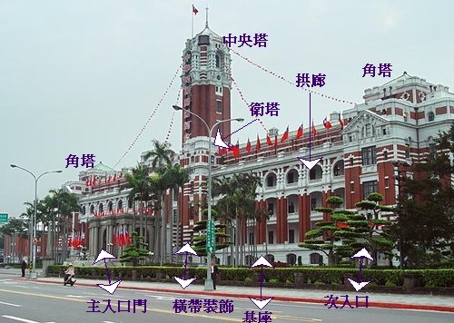 总统府全景，红白相间的文艺复兴风格官署建筑
