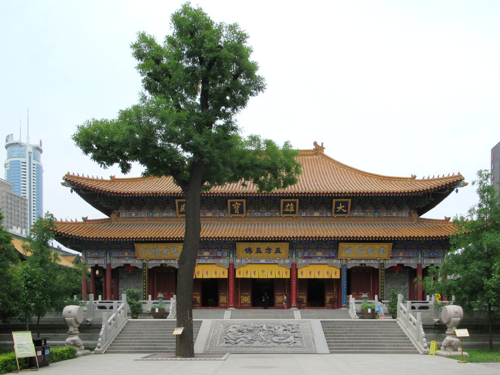 大兴善寺建筑群全景,中轴线上的殿堂布局清晰可见