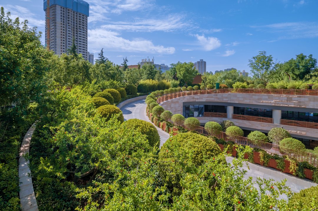 幸福林带航拍全景,两侧是军工厂区和住宅区