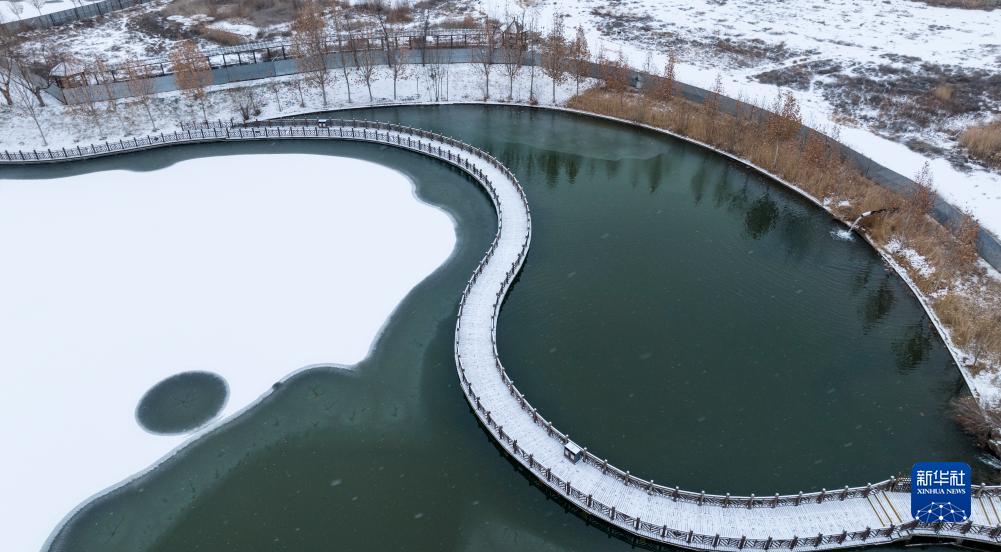 银川阅海湾中央商务区雪景鸟瞰