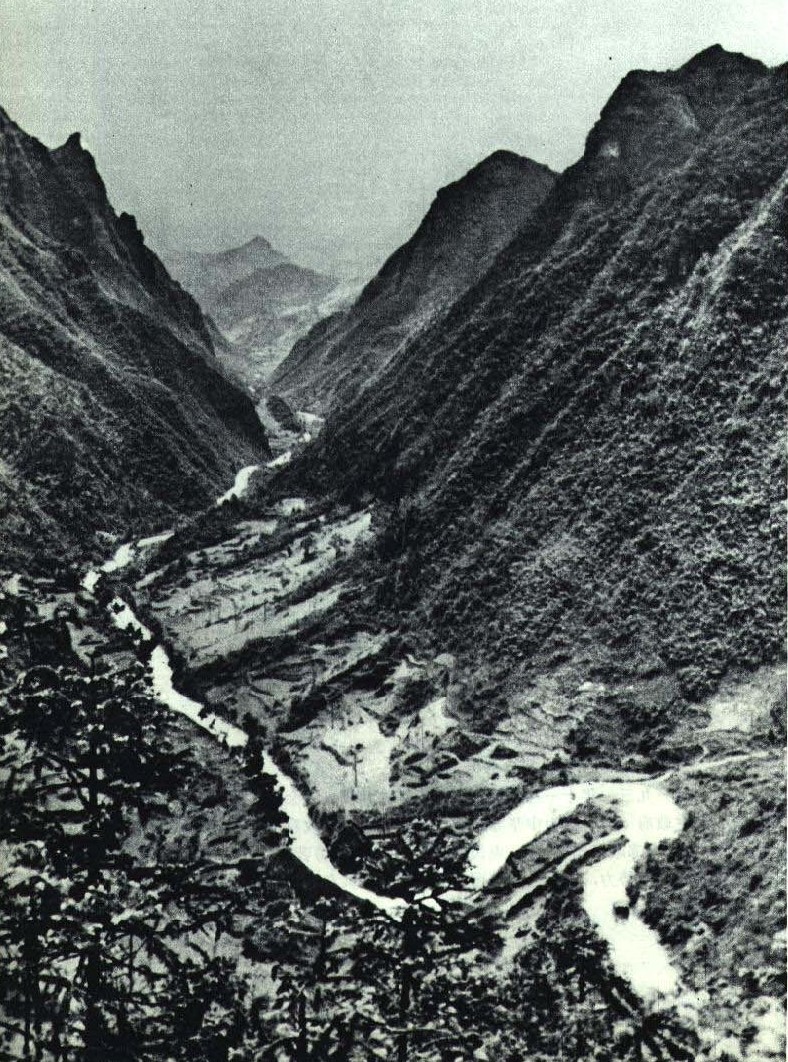 站在娄山关关口向北望去，两侧山峰陡立，古道从山间穿过
